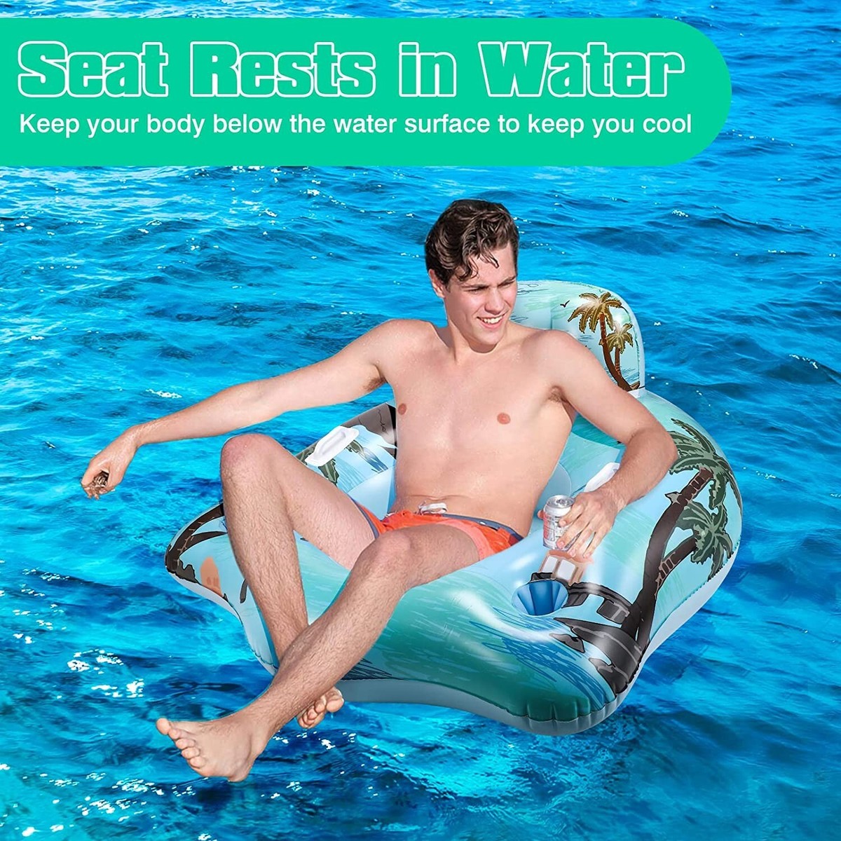 Whitewater Raft Rope Chair Pool Inflatables 1pc Inflatable Floating Pool Chair For Adults With Cup ...