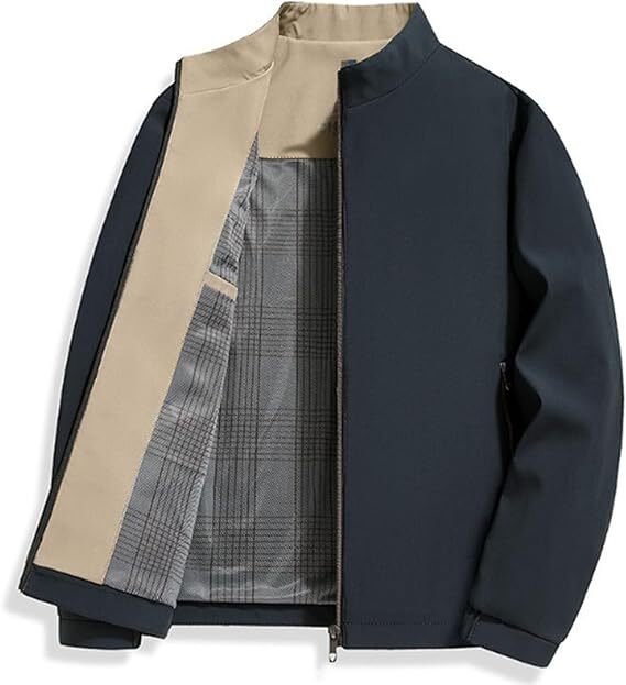 Chaqueta informal de aviación con cuello de pie y cremallera para hombre