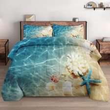 Size Comforter Set with Pillowcase, Summer Beach Sea Animal Twin Multi 13