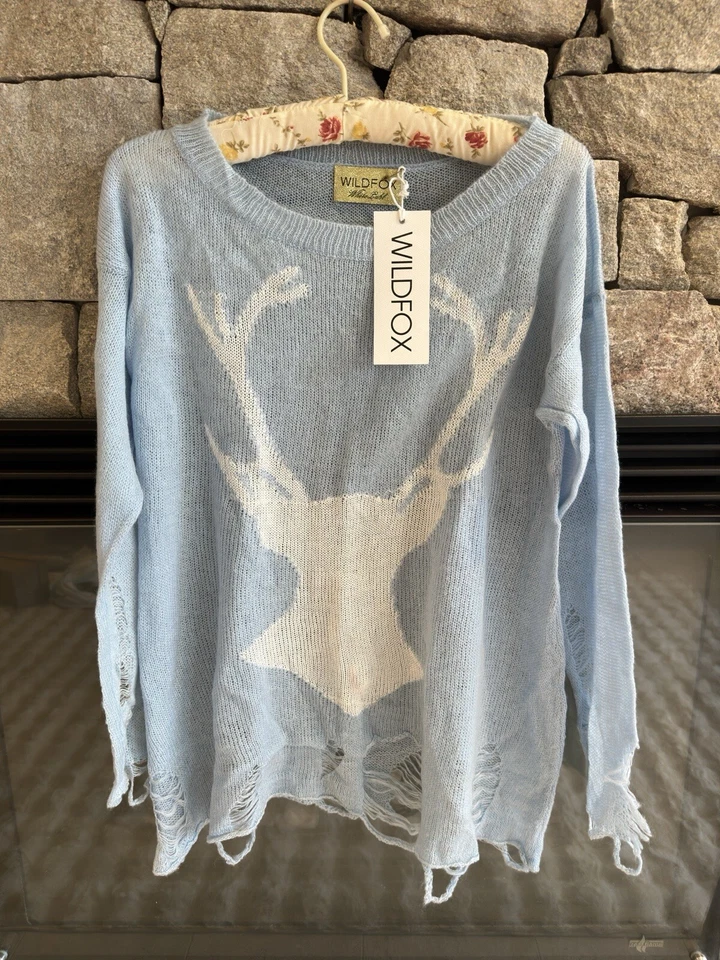 Jersey Wildfox Couture Reno Bebé Azul Triturado O/S RARO NUEVO CON ETIQUETAS Foto 3 de 4