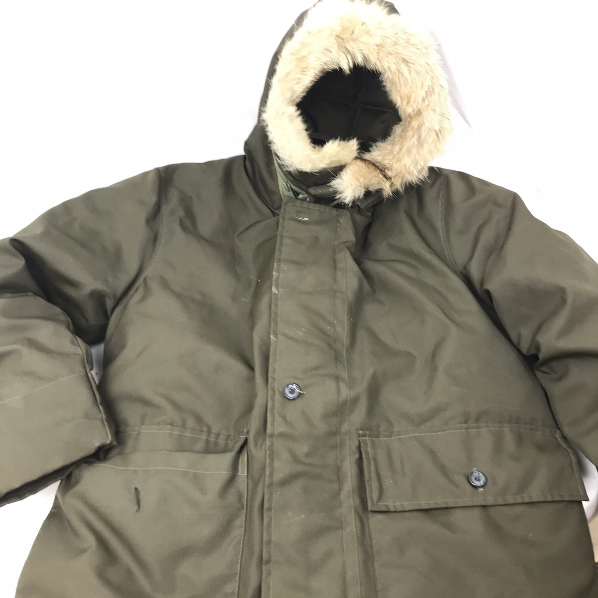 Vtg Herters Mens Medium Hudson Bay Virgin Goose Down Hunting Parka Jacket Fur