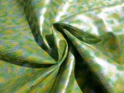 Pigskin leather XL hide Small Lizard Print in Metallic Green & Yellow on Silver