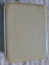 B.Catcher Travel Jewelry Case Box Organizer Beige PU Leather Crocodile w/Mirror