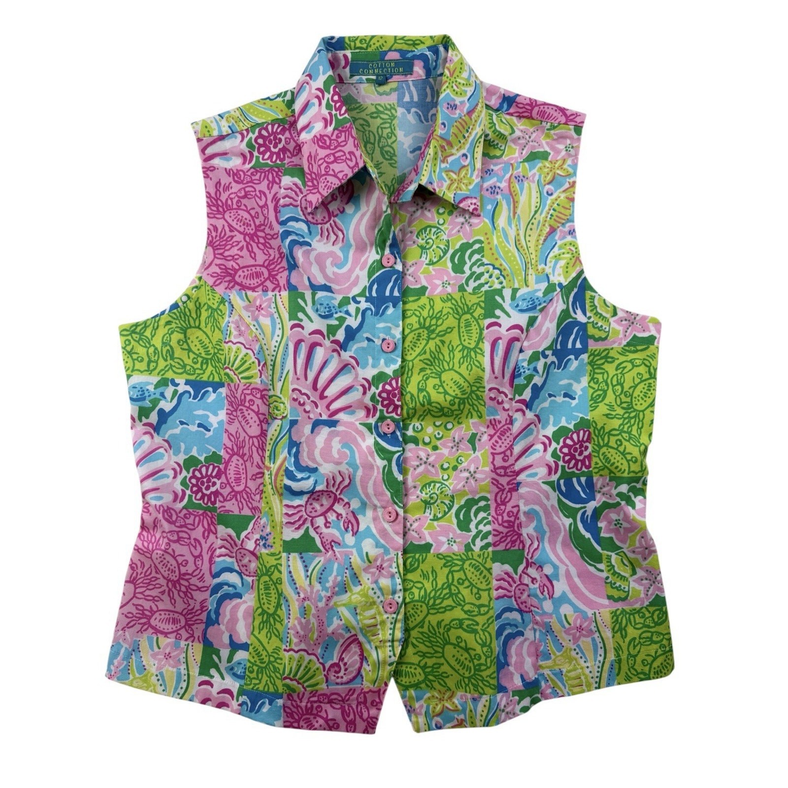 Cotton Connection Tropical Patchwork Sleeveless B… - image 1
