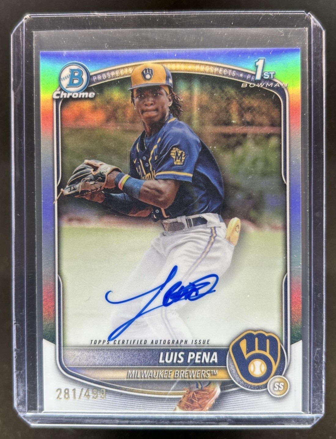 2025 Bowman Luis Pena Chrome Auto Refractor 1st Prospect #/499 Brewers