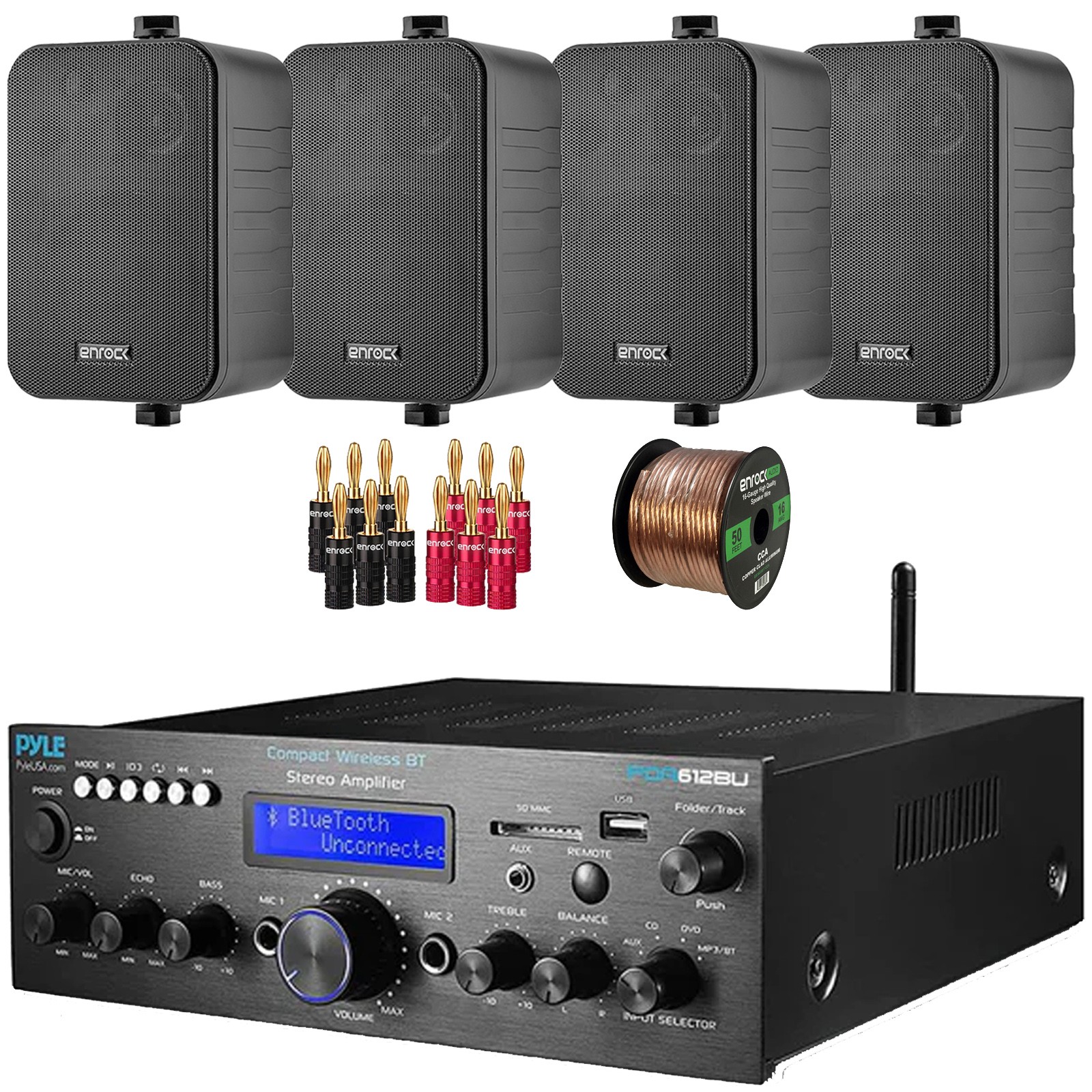 Pyle PDA612BU.5 MP3 Stereo Home Audio Receiver, 4x 4" 30W Sp