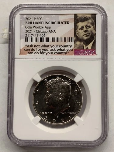 2021-P Kennedy 50c NGC SAMPLE SLAB Chicago ANA 2021 Coin World+ App