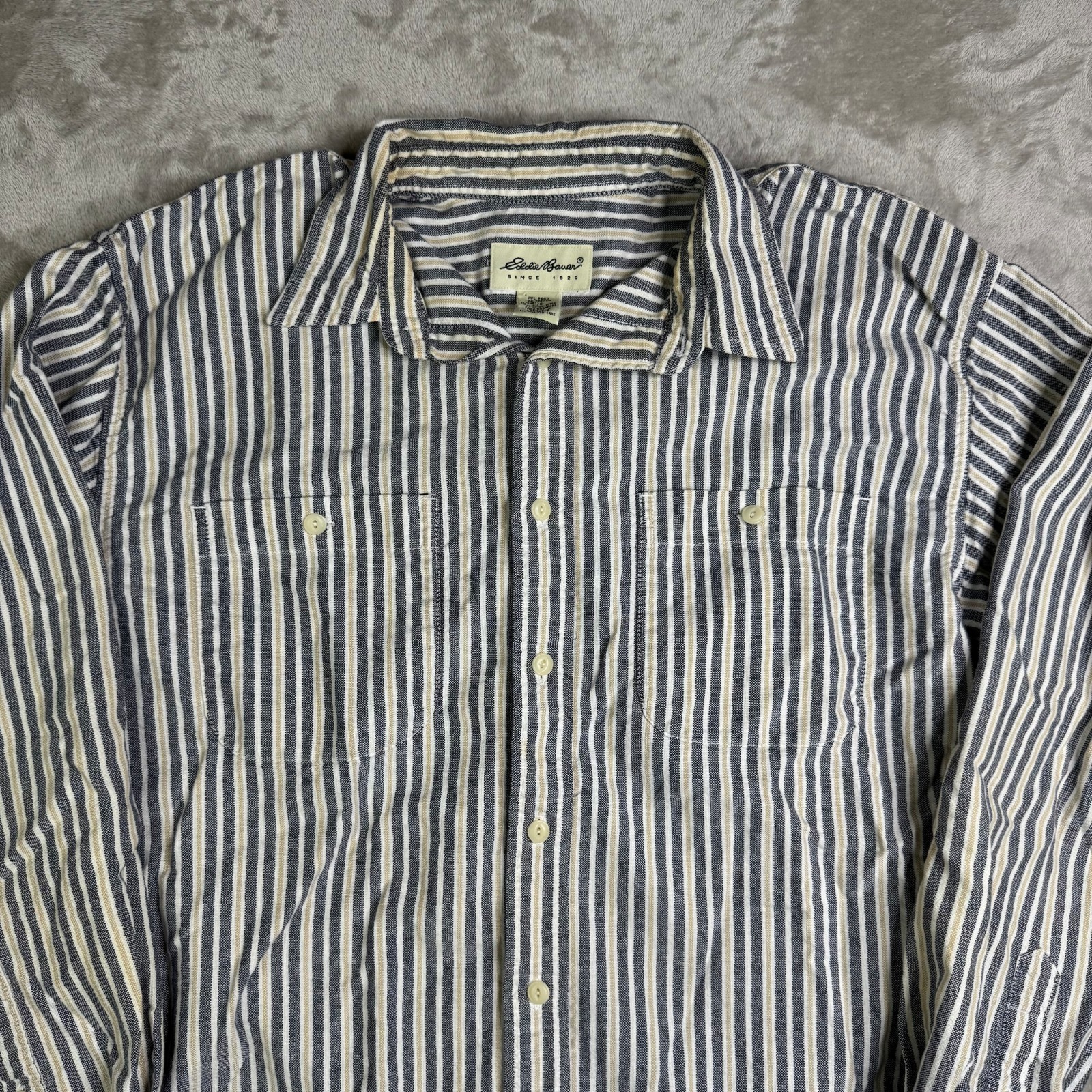 VTG 90s Eddie Bauer Striped long sleeve Button Up Shirt Men’s Large Blue Yellow