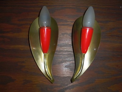 2 originale Wandleuchten aus der Mid Century Modern MESSING BLATTFORM