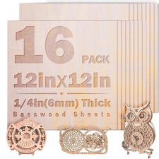 16 Pack Basswood Sheets 1/4 inch,12x12x1/4Iinch Plywood Sheets,6mm Basswood f...