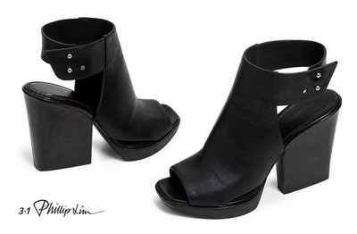 3.1 Phillip Lim Black Leather Peep Toe Platform Heel Booties Size 38