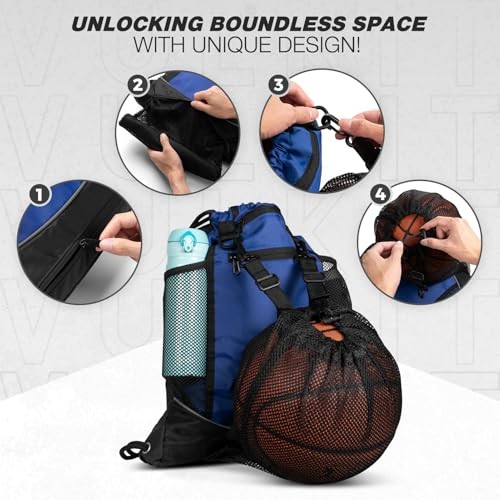 Rucksack mit Kordelzug, Sporttaschen für Herren & Damen mit großem Netz vorne blau - Bild 2 von 7