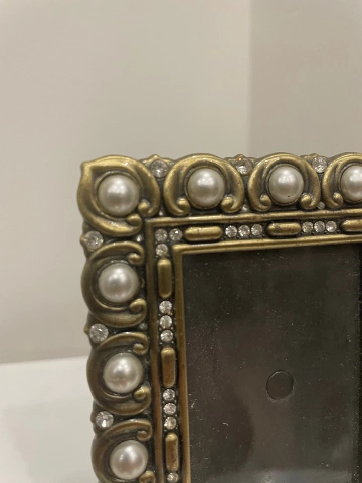 Marco de fotos vintage bronce blanco perla estrás decoración Hollywood Regency glamour Foto 2 de 4