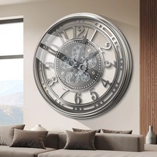 Steampunk Gear Wall Clock Industrial Metal Vintage Style Brushed Steel 54cm