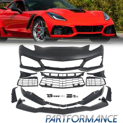Fit 14-19 Chevy Corvette C7 ZR1 Style Front Bumper Body Kit Assembly Conversion