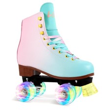 LIKU Quad Roller Skates for Girl and Women with All Wheel 1-2, Pink Blue