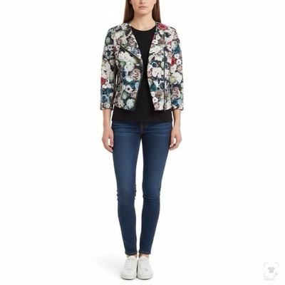 Lucy Paris Women Fitted Blazer Jacket Cream & Black Flowers Floral SZ S