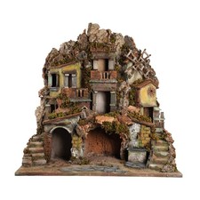 Presepe con fontana e luci e mulino 65x45x70 cm