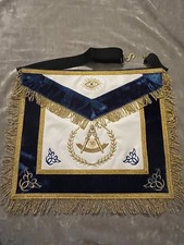 Blue Past Master Masonic Apron Gold Bullion No Square Satin Pocket NEW 