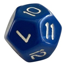 One 12-Sided Polyhedral Die Blue with White Numbers 18.5 mm Dice Numbers 1-12