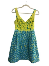 Nanette Lepore Womens Size 4 "Girls Only" Dress Lime Turquoise Floral #5682