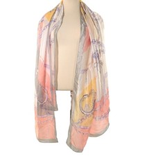 Vtg Scarf Wrap Equestrian Chain Belt Luxury Print Pink Silk Feeling Coastal