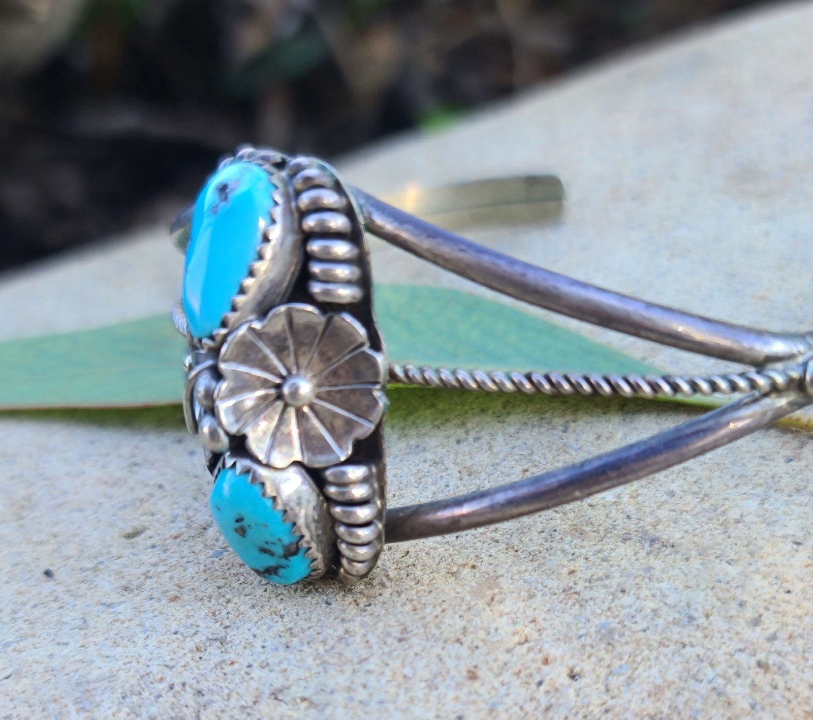 Vtg Native Solid Sterling Silver Turquoise Cuff B… - image 13
