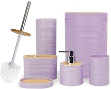 Bathroom Accessories Set 6 Piece Bamboo Bath Ensemble Includes Soap Dispenser...