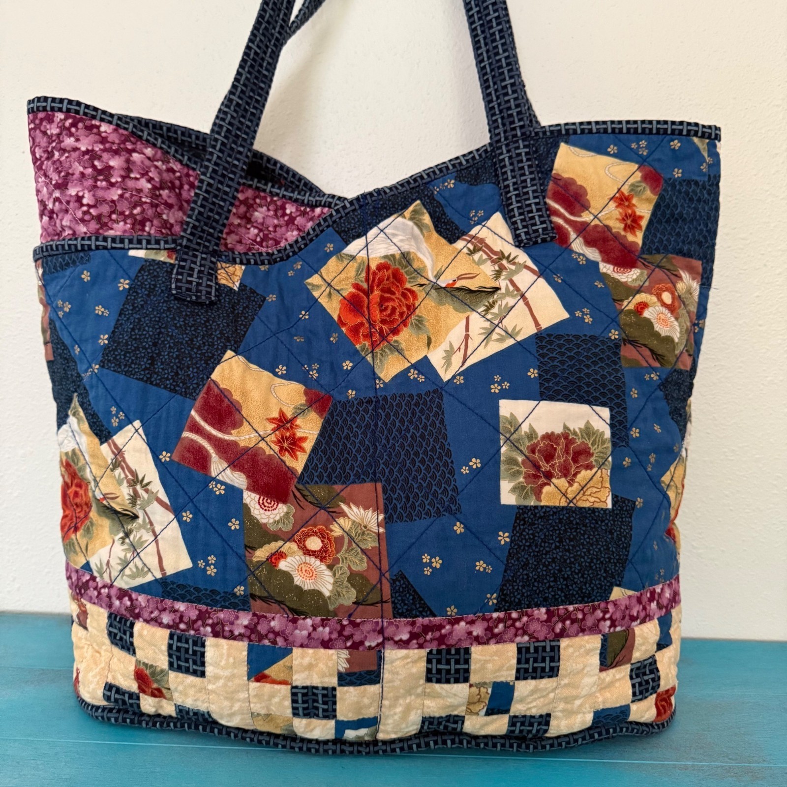 Beautiful Handmade Quilted Patchwork Blue & Purpl… - image 2