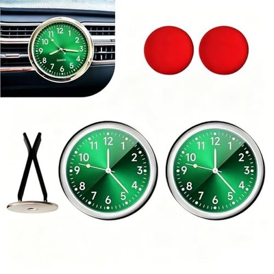 2 Pack Mini Car Clocks, 1.57 Inch Luminous Analog Dashboard Clock 2 PCS Green