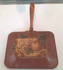 Vtg Crumb Catcher Hand Painted Silent Butler Pan Fruit In Bowl Painting On Brown