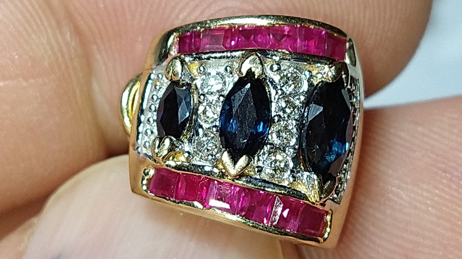 Solid 14k gold natural sapphire ruby diamond earr… - image 9