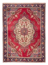 Vintage Red Traditional 4'7" x 6'6" Oriental Hand-Knotted Wool Area Rug
