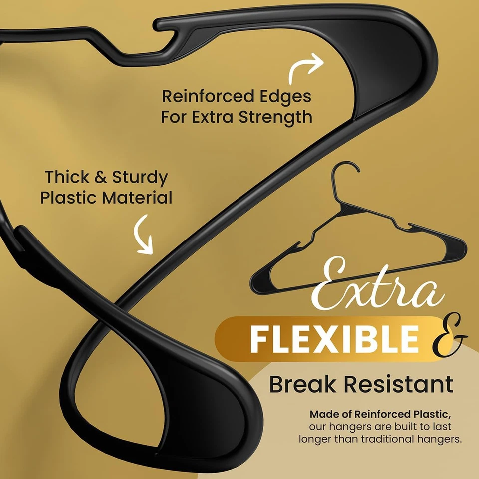 Cabides de roupas de plástico antiderrapantes resistentes com ganchos duplos – Pacote com 30/50/100 - Imagem 4 de 4