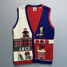 Vintage 90s Medium Mickey Mouse Embroidered Quilted Vest Disney Cottagecore