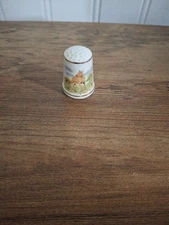 Vintage Ceramic Sewing Thimble Deer Meadow Cottagecore