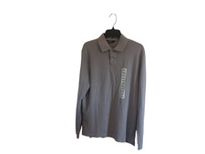Light Grey Stretch Pique Polo Classic Fit Long Sleeve Shirt - Men's - Small