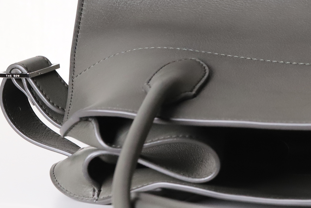 The Row Margaux 15 Bag Polished Saddle Calfskin Leather Koala Grey