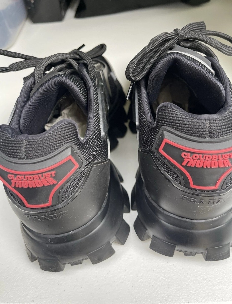 PRADA Cloudbust Thunder Black Lace Up Men's Sneakers 2EG293 Rubber
