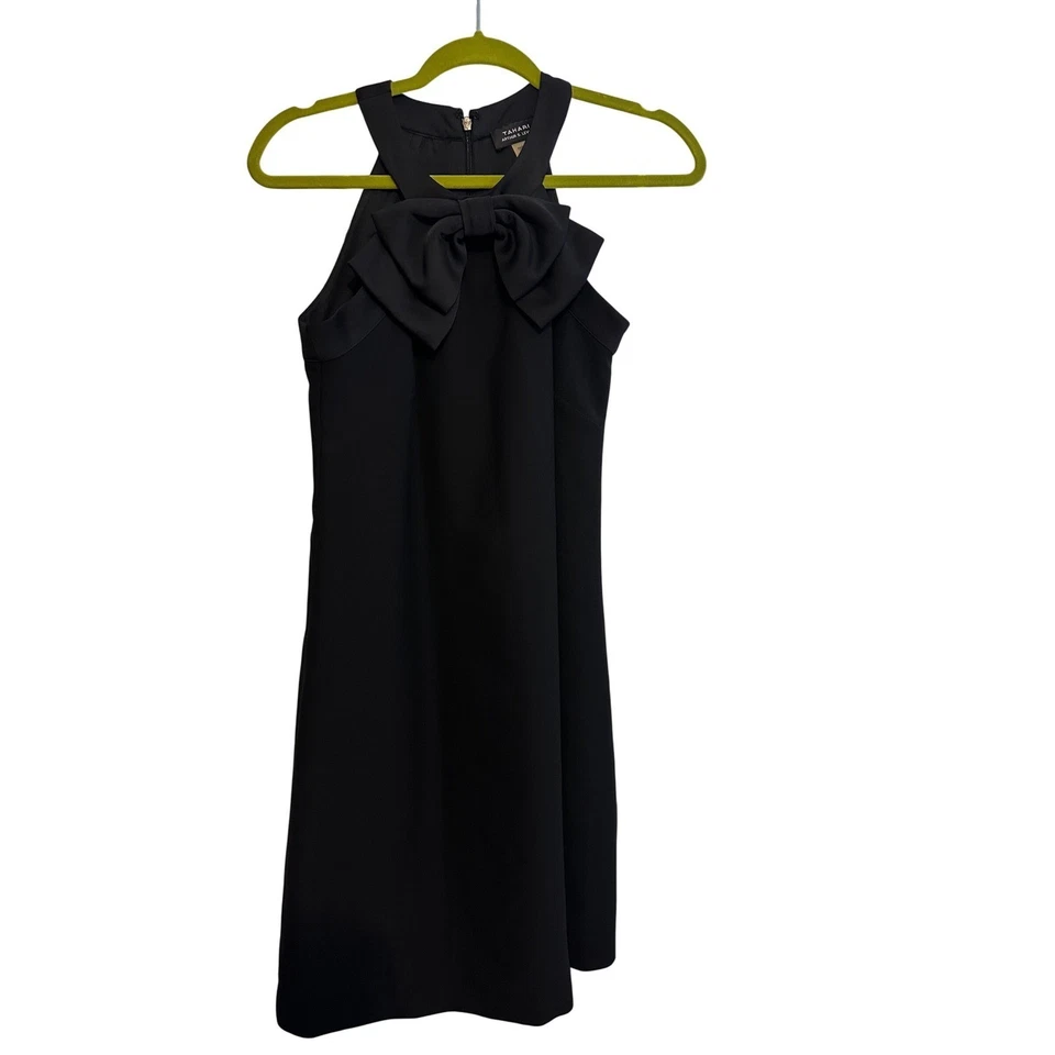 Vestido Tahari ASL Negro Halter Cuello Lazo Fiesta Cóctel Carrera Mujeres NUEVO 2 Foto 2 de 4