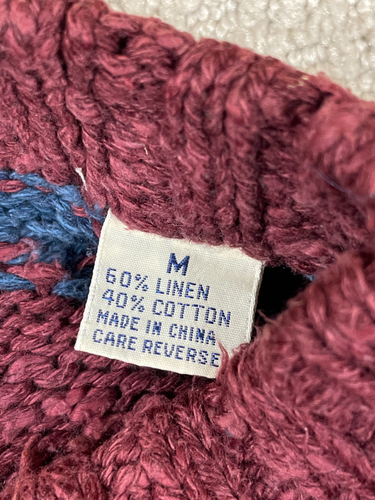 Vintage 90s BD Baggies Sweater Mens Size M Aztec Hand Knit Linen Blend Colorful - Picture 4 of 8