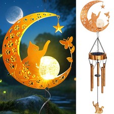 Solar Moon Cat Wind Chimes,Cat Gifts for Mom Women Men Sympathy Birthday Moth...