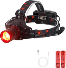 Red Led Headlamp Usb Rechargeable Adjustable Focus Night Vision For Outdoors
