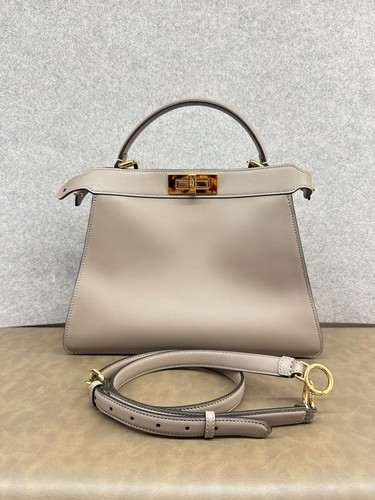 AUTH Fendi Peekaboo IseeU Medium Dove Gray Smooth Leather Extra Shoulder Strap