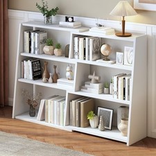  Wooden Extendable Shelf Bookcase - 3-Tier Ladder Low Short Large White