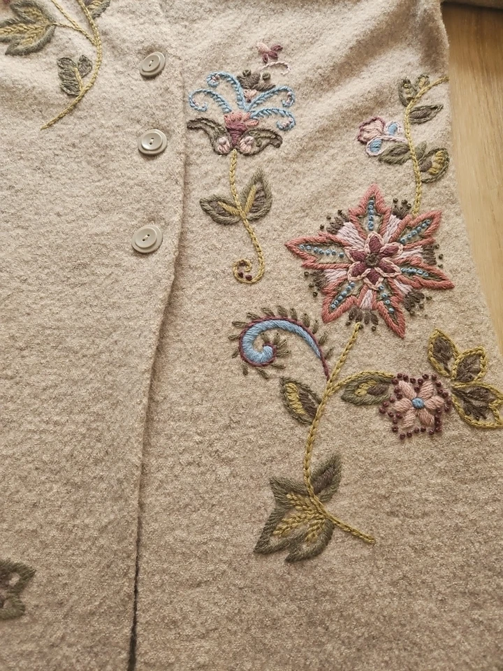 Suéter Longline Tejido Floral Lana Tweeds Crew Marrón Rosa Azul Mujer L Foto 4 de 4