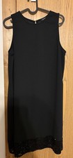 Marina Women's Black Sleeveless Shift Dress Lace Hem Zip Knee Length Size 10