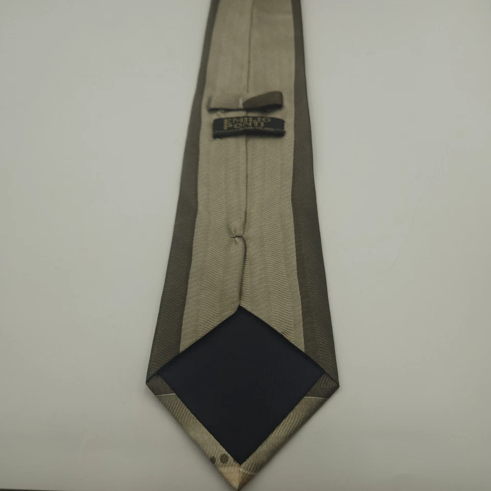 Emilio Ponti 100% 真丝手工领带绿色米色金色条纹圆点 3.5 英寸宽意大利 — 第 3/4 张图片