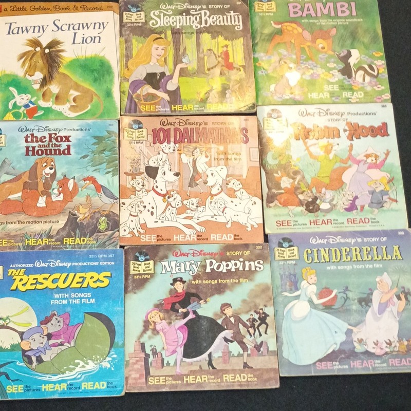 Disneyland Disney 1977 Read-Along Book & Record Lot of 9 - 7" Records