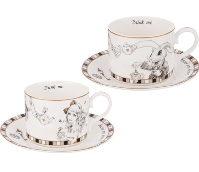 Lefard Alice in Wonderland Teacup and Saucer Set of 2 [2 Cup Set x 10 oz each]